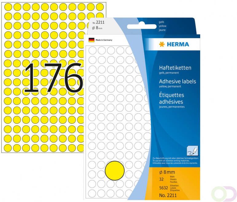 Herma Multipurpose etiketten Ã 8 mm rond geel permanent hechtend om met de hand te